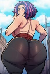 ai_generated ass_focus back_view behind_view big_ass big_butt boku_no_hero_academia boku_no_kokoro_no_yabai_yatsu bubble_butt butt_markings female lady_nagant licking licking_lollipop looking_at_viewer my my_hero_academia solo thick_thighs tight_pants wqzyart