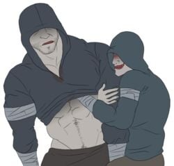 2boys abs beard daddy gay hand_under_shirt hoodie hunter_(left_4_dead) left_4_dead_(series) male male_only manly pale_skin pec_grab remert sharp_fingernails sharp_teeth yaoi