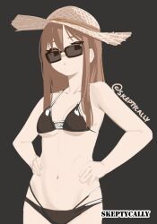 1girls 2d 2d_(artwork) 2d_artwork bare_armpits bare_arms bare_belly bare_chest bare_hands bare_hips bare_midriff bare_navel bare_shoulders bare_skin beach_hat belly belly_button bikini bikini_bottom bikini_only bikini_top black_background black_bikini black_bikini_bottom black_bikini_top black_swimsuit black_swimwear breasts brown-haired_female brown_hair collarbone digital digital_art digital_drawing digital_drawing_(artwork) digital_media digital_media_(artwork) elbows exposed_armpits exposed_arms exposed_belly exposed_chest exposed_hips exposed_midriff exposed_navel exposed_shoulders exposed_skin female female_focus female_only fingers groin hair_between_eyes half_naked half_nude halterneck inframammary_fold lean_figure long_hair looking_at_viewer medium_breasts midriff naked naked_female naked_woman narrow_waist navel nude nude_female nudity oc original original_art original_artwork original_character posing posing_for_the_viewer rectangular_glasses semi_nude shoulders simple_background skeptycally slender_body slender_waist slim_waist solo standing string_bikini sunglasses_on_head sunnlasses swimsuit swimwear upper_body