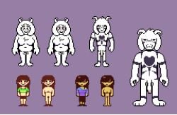 anthro asriel_dreemurr asriel_dreemurr_(god_form) black_markings blush boss_monster_(undertale) bovid breasts brown_hair canabananalism caprine chara chara_(undertale) clothed clothing digital_media_(artwork) female frisk frisk_(undertale) fur genitals goat hair hi_res human male mammal markings nude nude_anthro nude_female nude_male overweight penis pixel_(artwork) tan_body tan_skin toriel undertale undertale_(series) vulva white_body white_fur yellow_body yellow_skin