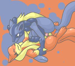 9_6 color female feral floatzel fur insertion interspecies lucario male nude penis pokemon pokemon_(species) sex side_view straight tagme