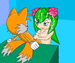 anthro canine cosmo_the_seedrian cum female fox fur handjob interspecies male mammal nude seedrian sitting sonic_(series) sonic_x straight straight_hair tagme tails