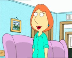 1boy 1boy1girl 1girls animated brown_hair dressing erect_nipples exposed_breasts family_guy fat_man female gif ginger_hair husband_and_wife living_room lois_griffin male no_bra peter_griffin red_lipstick removing_shirt tagme undressing_partner unknown_artist