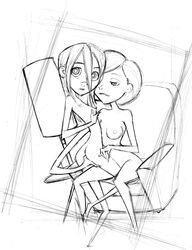 2girls black_and_white completely_nude disney elastigirl female female_only helen_parr incest mac_(artist) mother_and_daughter nipples nude nude_female pixar rough_sketch sketch straight_hair the_incredibles violet_parr yuri