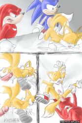 anthro canine comic echidna fox fur hedgehog interspecies knuckles_the_echidna male male_only mammal multiple_males nude penis rathen sex sonic_(series) sonic_the_hedgehog straight_hair tagme tails team_sonic yaoi