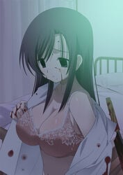 blood bra breasts cleaver empty_eyes houmitsu katsura_kotonoha kotonoha kotonoha_katsura large_breasts lingerie oriental_hatchet school_days underwear undressing yandere