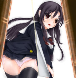 black_hair black_legwear black_thighhighs blazer bowtie brown_eyes cleaver dress_shirt katsura_kotonoha kotonoha kotonoha_katsura miniskirt panties pubic_hair school_days school_uniform see-through seifuku shirt side-tie_panties skirt solo thigh_gap thighhighs thighs underwear white_panties yandere zettai_ryouiki