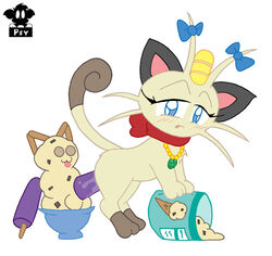 artist_logo blue_eyes blush bow color female female_only feral food fur ice_cream insertion looking_at_viewer masturbation meowth meowzie pokemon popsicle popsicle_in_pussy popsicle_insertion psyredtails pussy_juice side_view solo white_background