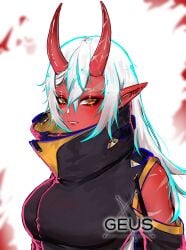 akumi female horns oni oni_horns red_skin scars virtual_youtuber vyugen white_hair yellow_eyes