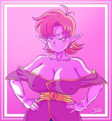 1girls bare_shoulders big_breasts chronoa cleavage core_person dragon_ball dragon_ball_heroes earrings female female_only goddess huge_breasts large_breasts looking_at_viewer medium_hair nexxa nexxa_(artist) nexxart nipple_bulge pink_hair pink_skin pointy_ears potara_earrings supreme_kai_of_time