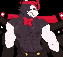 1boy big_breasts breasts buff cat hazbin_hotel husk_(hazbin_hotel) male_only muscular nicolaowo pecs six_pack tagme tick_tock_meme