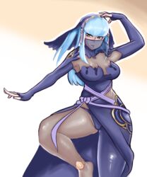 1girls alternate_color alternate_costume azura_(fire_emblem) azura_(fire_emblem)_(cosplay) azura_(performing_arts)_(fire_emblem)_(cosplay) big_breasts blue_hair bodysuit cosplay curvy fingerless_gloves fire_emblem fire_emblem_fates nintendo panties rhajat_(fire_emblem) shawl veil