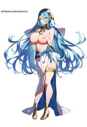 ai_generated azura_(fire_emblem) big_breasts blue_hair fire_emblem fire_emblem_fates high_heels huge_breasts large_breasts long_hair matalica nintendo novelai pinup pose self_upload simple_background solo topless white_background white_outfit yellow_eyes