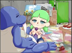 animal_crossing bedroom_eyes breasts female green_hair nintendo paizuri teevo titfuck titjob villager_(animal_crossing) wendell_(animal_crossing)