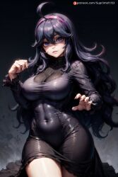 ai_generated big_breasts black_hair breasts curvaceous curvy curvy_body curvy_female curvy_figure dark_hair female female_only fit fit_female hex_maniac huge_breasts human looking_at_viewer pokemon pokemon_rgby pokemon_rse pokemon_sm purple_eyes supr3metr thighs wide_hips