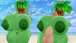 1boy 1girls 3d 3d_(artwork) ass beach big_ass big_breasts big_penis big_thighs blaster_master blaster_master_zero_2 boobjob breasts_bigger_than_head busty dra111_(artist) dragon316 green_skin huge_breasts huge_butt huge_nipples kanna_(blaster_master) nude paizuri plant plant_girl plant_humanoid sfm thick_ass thick_butt thick_thighs