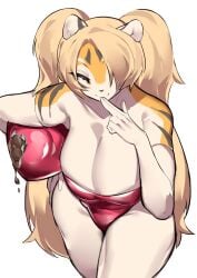 1girls big_breasts breasts female mx99926 naughty_face pigtails striped striped_body striped_fur stripes swimsuit thick_thighs wide_hips