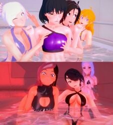 3d 7girls blacked blake_belladonna cinder_fall hot_tub multiple_girls neo_(rwby) ruby_rose rwby salem_(rwby) team_rwby toratigerr weiss_schnee yang_xiao_long