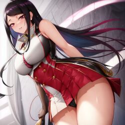 ai_generated black_panties large_breasts red_eyes smile tight_clothing unstable_diffusion upskirt