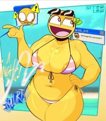 1girls 2026 2d 2d_(artwork) areolae artist_name awesome_face big_breasts bikini breasts caution_sign chubby color colored cum cumshot dialogue digital_drawing_(artwork) digital_media_(artwork) ejaculation emoji_(race) english_text epic_face female flying_cum gradient_background hand_on_hip humanoid micro_bikini offscreen_masturbation onomatopoeia open_smile sparkling_eyes srrealleaf striped_bikini sunglasses sunglasses_on_head swimsuit tan_line tan_lines text thick_thighs thighs wide_hipped_female wide_hips window_(computing) yellow_body yellow_skin