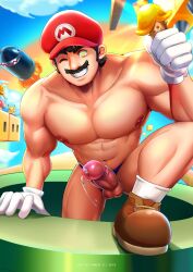 big_penis blue_eyes boots bullet_bill holding_dildo holding_object looking_at_viewer male male_focus male_only mario mario_(series) moustache muscular outdoors super_mario_bros. underwear vimen