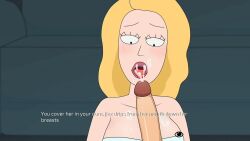 1boy1girl beth_smith big_penis cleavage cum cum_in_mouth cum_on_breasts ferdafs rick_and_morty rick_and_morty:_a_way_back_home towel