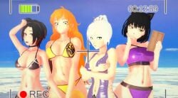 3d 4girls black_hair blake_belladonna blonde_hair blue_eyes female female_only gold_eyes human lavender_eyes multiple_girls red_hair ruby_rose rwby silver_eyes swimsuit team_rwby toratigerr weiss_schnee white_hair yang_xiao_long