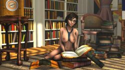 3d bioshock bioshock_infinite book bookshelf casual elizabeth_comstock female female_focus female_only human library neckwear nude nude_female nudity pale_skin photofiona pinup pinup_pose tagme