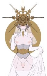 1futa balls big_penis breasts dark_souls dark_sun_gwyndolin fromsoftware futa_focus futa_only futanari helmet intersex large_breasts pale-skinned_futanari pale_skin penis picco short_hair simple_background small_penis solo solo_focus white_hair