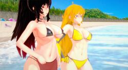 beach black_hair blonde_hair mother_and_daughter raven_branwen rwby swimsuit toratigerr yang_xiao_long