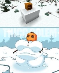 1girls ass belly breasts chubby chubby_female fat female female_focus female_only grass hips jack-o'-lantern large_ass large_breasts microsoft minecraft mojang newt7n pumpkin reference_image screenshot shortstack snow snow_golem snowman stomach thick_thighs thighs wide_hips