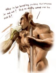 anthro banana caged ephorox feeding gay homosexual male male_only monkey muscular muscular_male sucking