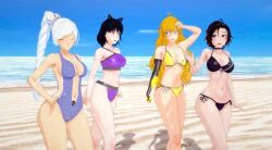 3d 4girls black_hair blake_belladonna blonde_hair blue_eyes female female_only golden_eyes human lavender_eyes multiple_girls red_hair ruby_rose rwby silver_eyes team_rwby toratigerr weiss_schnee white_hair yang_xiao_long