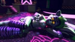 3d 4k animatronic bright_light caressing_chest caressing_self dark_room disboi215 five_nights_at_freddy's five_nights_at_freddy's:_security_breach fnaf glowing_eyes green_hair grey_body grey_hair highres laying_on_floor lipstick neon neon_lights pink_nipples purple_lipstick red_shoulder_pads robot roxanne_wolf_(fnaf) sfm shiny_body shoulder_pads silver_body silver_hair source_filmmaker spiked_belt spiked_bracelet wolf wolf_ears wolf_girl wolf_tail yellow_eyes