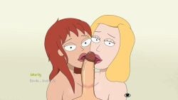 1boy 2girls 2girls1boy beth_smith collaborative_fellatio double_blowjob fellatio ferdafs licking licking_penis morty_smith multiple_girls red_hair_female rick_and_morty rick_and_morty:_a_way_back_home teamwork