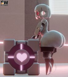 1girls 3d 3d_(artwork) artist_logo ass ass_bigger_than_head ass_focus big_ass big_breasts big_butt blender blender_(software) blender_eevee bottom_heavy breasts bubble_ass bubble_butt caked_up companion_cube cube curvy curvy_body curvy_female curvy_figure female female_only heart hi_res huge_ass nude portal_(series) red_eyes robot robot_girl robot_joints robotic_arm shortstack smile smiling snippwapp solo solo_female solo_focus tagme thick_thighs turret_(portal) valve voluptuous voluptuous_female wide_hips