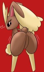 ass beige_body beige_fur bestponies big_butt black_eyes brown_body brown_fur bunny eyelashes furry generation_4_pokemon heart lopunny mooning pink_eyes pink_pupils pokémon_(species) pokemon pokemon pokemon_(species) post-vore rabbit red_background tagme