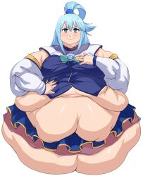 1girl 1girls aqua_(konosuba) bamboo_ale bbw belly belly_button belly_overhang female female_only girl_only morbidly_obese morbidly_obese_female ssbbw weight_gain