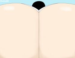 1girls ass ass_focus blue_background cleavage close-up facesitting facesitting_pov female huge_ass maika88 maika_(maika88) pov pov_facesitting shiny_skin simple_background