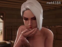 1boy 1girls 3d angry animated ashe_(overwatch) blowjob blowjob_face cum cum_in_mouth deepthroat fellatio light-skinned_female light-skinned_male light_skin looking_at_viewer no_sound oral oral_sex overwatch overwatch_2 rwt4184 short_playtime shorter_than_30_seconds spitting spitting_cum sucking sucking_penis tagme video white_hair