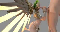 1boy 3d alternate_costume angel angel_wings blender male masturbation mercy oral oral_sex overwatch preoley sex winged_victory_mercy