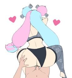 -1boy 1girls ass ass_focus back doggy_style from_behind gym_leader hand_on_another's_ass heart iono_(pokemon) light_blue_hair long_hair male_pov multicolored_hair panties_aside pink_hair pokemon pokemon_sv pov sex sex_from_behind simple_background single_thighhigh sketch spookoarts straight twintails white_background