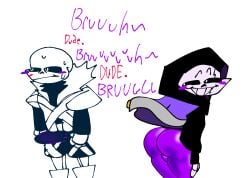 2boys 2d artist_request blush comedy cross_sans cross_sans_(fan_character) ectobody ectobutt english_text epic_sans erection funny gay glowing_penis humanoid humor male male_only resisting sans sans_au sanscest sweat tagme_(artist) talking teasing tempting text undertale_(series)