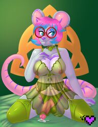 1futa anthro breasts celtic_knot choker clothing cum dickgirl eyewear futanari garter_belt garter_straps glasses intersex ladypixelheart legwear lingerie mammal mouse negligee penis rodent solo stockings