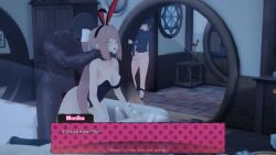 1girls 2boys 3d animated breasts brown_hair bunny_costume bunny_ears bunny_girl bunnysuit cheating cheating_(relationship) cheating_girlfriend choking cuck cuckold cuckold_masturbating cuckolding dark-skinned_male dark_skin ddlc_text_box doki_doki_literature_club female femsub from_behind from_behind_position grabbing_neck green_eyes infidelity interracial jerking jerkingoff koikatsu light-skinned_female light-skinned_male lingerie male maledom masturbating_cuck masturbation monika_(doki_doki_literature_club) netorare night ntr on_sofa ponytail ribbon sex sofa sound spexlimt tagme vaginal_insertion vaginal_penetration vaginal_sex video voyeur voyeurism watching white_ribbon