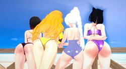 3d 4girls black_hair blake_belladonna blonde_hair multiple_girls ruby_rose rwby swimsuit team_rwby toratigerr weiss_schnee yang_xiao_long