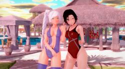 2girls 3d blue_eyes female female_only human multiple_girls red_hair ruby_rose rwby silver_eyes swimsuit toratigerr weiss_schnee white_hair