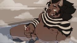 16:9 2023 animated anthro areola barazoku bathtub belly blep bodily_fluids brown_body brown_eyes brown_fur brown_hair brown_penis eenocs erection fan_character fangs felid final_fantasy final_fantasy_xiv foreskin frame_by_frame fur genital_fluids genitals hair half-closed_eyes happy hi_res hrothgar humanoid_genitalia humanoid_penis inside leaking_precum looking_down looking_pleasured loop male male_only mammal masturbation musclegut muscular muscular_anthro muscular_male narrowed_eyes nipples penile penile_masturbation penis precum pubes short_playtime sitting slightly_chubby slightly_chubby_anthro slightly_chubby_male smile solo square_enix steam stripes teeth tongue tongue_out water white_stripes widescreen