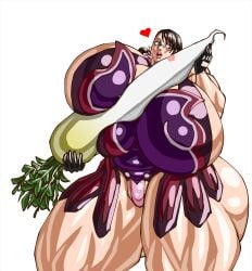 big_breasts breasts cattleya enormous_breasts giant_breasts gigantic_breasts glasses huge_breasts hyper_breasts large_breasts massive_breasts muscular_thighs negoto_(nego6) queen's_blade radish skimpy_outfit tagme thick_thighs thighs vegetable