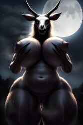 ai_generated anthro big_ass big_belly big_breasts creepy forest forest_background furry hairy holding_breast horn horror huge_breasts juicy_pussy milf moon red_eyes sex sharp_claws standing steamy sweaty synthneon thick_thighs wendigo wendussy